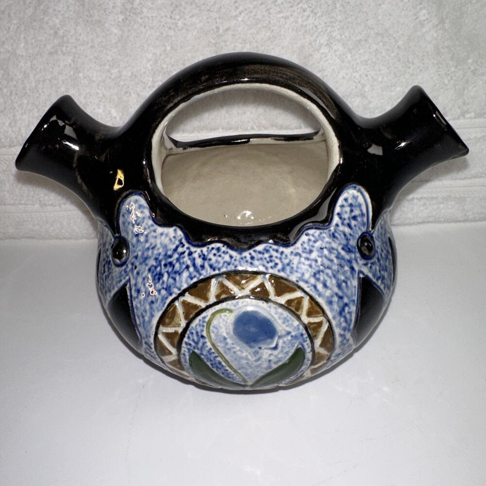 VTG Antique Amphora Blue Flowers Wedding Vase